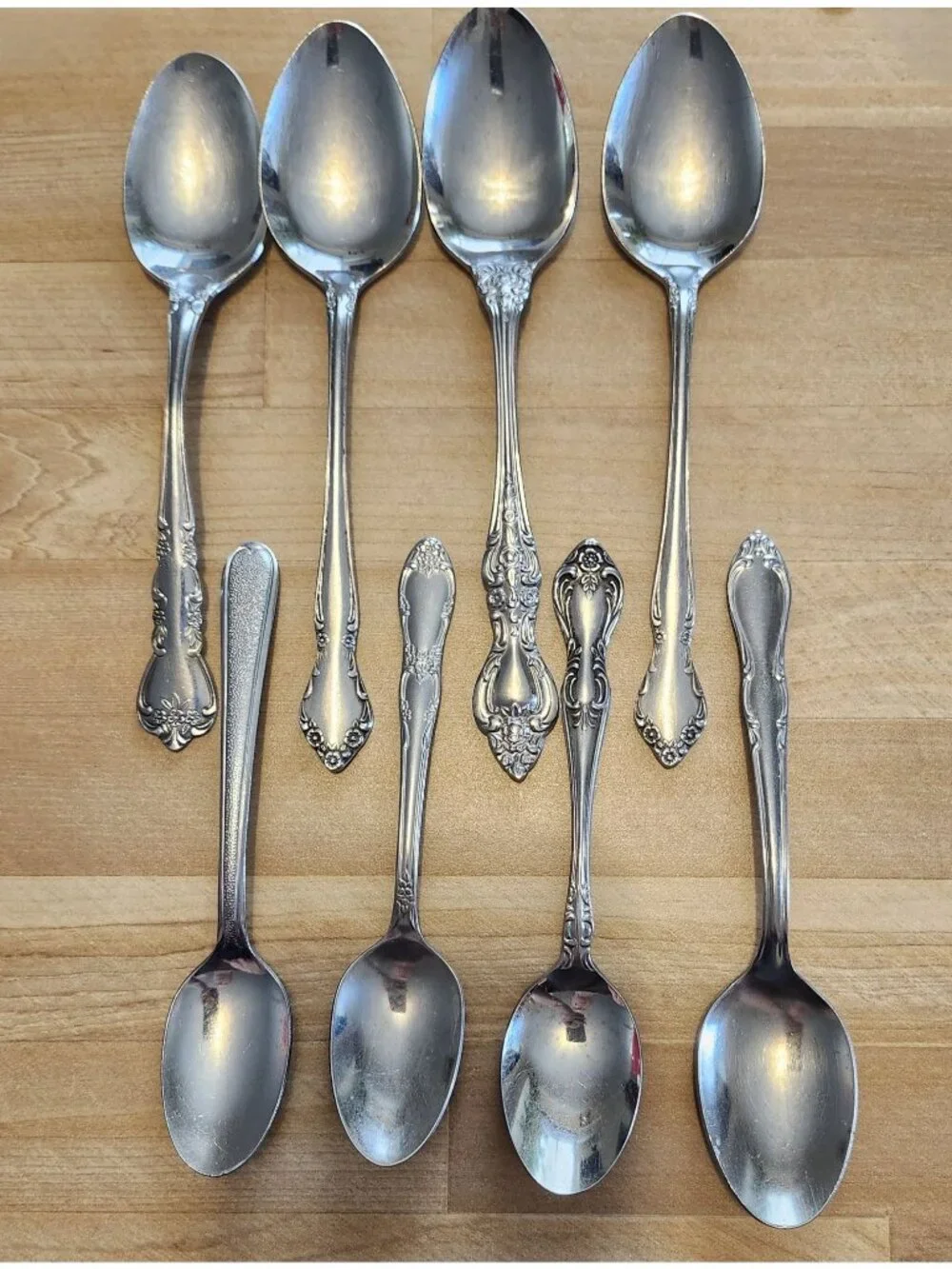 8- Mismatched Stainless Steel Teaspoons Cutlery Flatware Various Designs